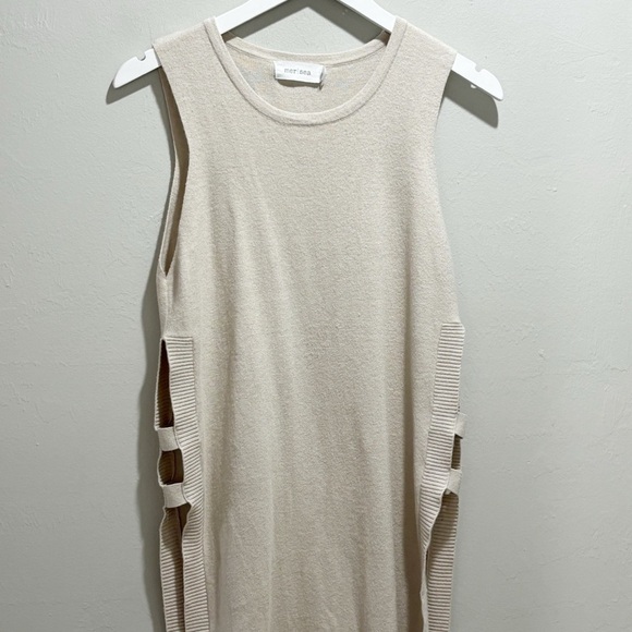 MER-SEA Women’s Birch Beige ANYWHERE Open Tunic Sleeveless Long Line Size S/M - Picture 2 of 7